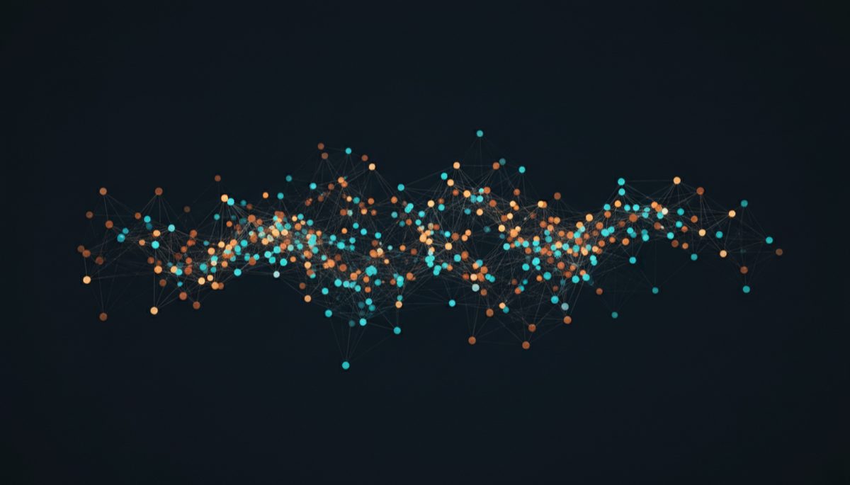 Decentralized peer-to-peer network mesh with glowing nodes representing P2P Bitcoin trading